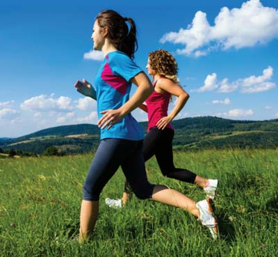 Two women running